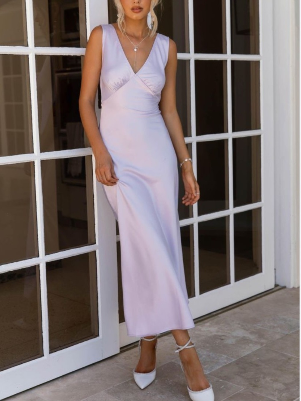 Peppermayo lilac Loren satin v neck flowy gown with back tie formal US SZ 6